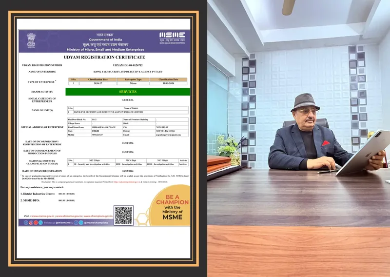 Detective Agency in Chandigarh Hawk Eye Certificate 6